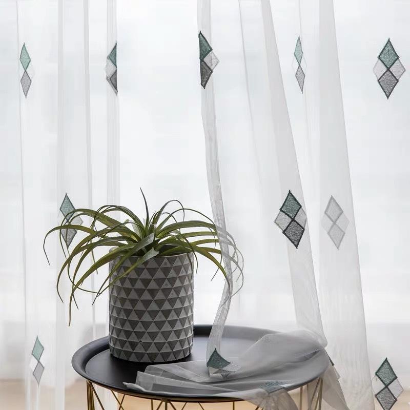 Nordic Curtains, Diamond Embroidered Curtain Yarn, Embroidered Window Screen, White Yarn, Half Blackout Curtain, Bedroom Finished Partition Yarn