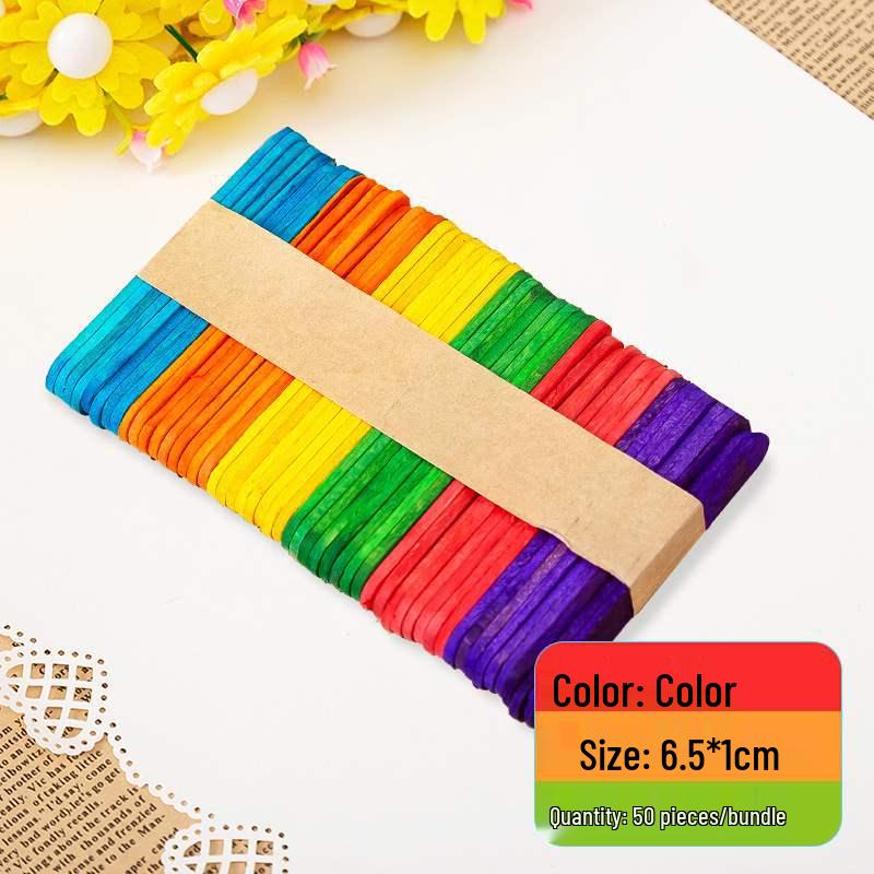 Colored Wooden Popsicle Sticks for DIY Crafts - Ideal for Kindergarten Projects and Handmade Creations.