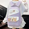 Capybara Cartoon Pattern Nylon Backpack With Striped Stitching For School Travel