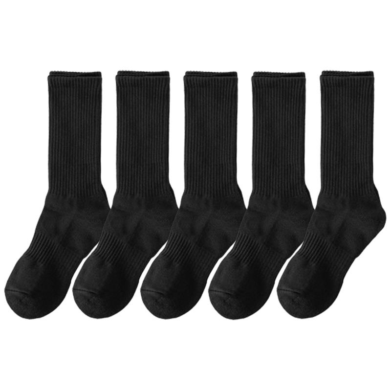 5 Pairs/lot 100% Cotton Men's High Socks Classic Black White Breathable Sweat-Absorbent Women's Autumn Warm Elastic Sports Socks