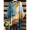Tessuto Estivo Imitazione Denim Stampa Tie-Dye Orlo Irregolare Girocollo Manica Corta da Donna Abbigliamento Casual da Esterno da Donna