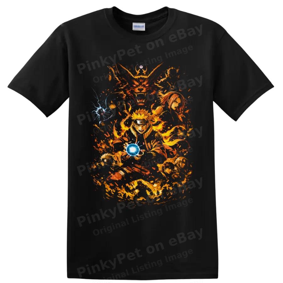 Naruto Uzumaki Kurama Anime T Shirt w/ Nine Tails Chakra Battle Art Graphic Tee