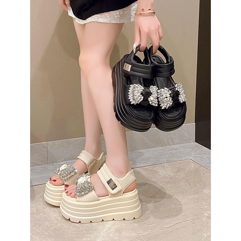 Fashion 8CM Women High Platform Sandals Wedges Hollow Mules Shoes Casual Chunky Gladiator Sandals Woman New Summer Bling Beach Slippers