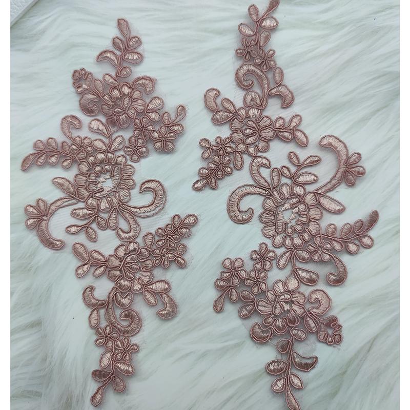 Lace Applique Sew on Patch Fabric 1Pair Embroidery Flower Exquisite Trim Patches Crafts Stickers Bag Gown Decoration Wholesale