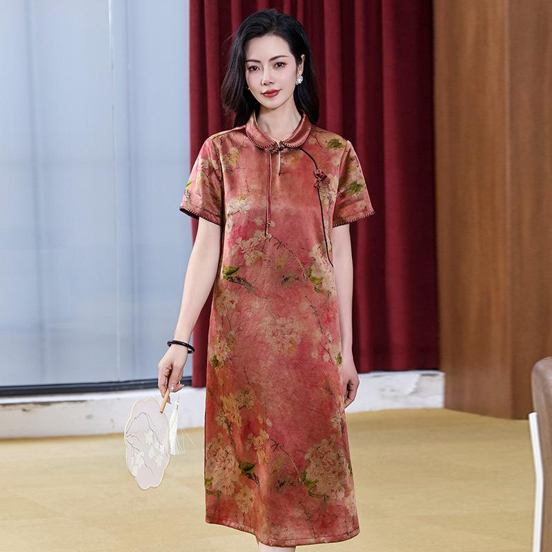 Hualuo fragrant cloud yarn dress  dress gentle improvement hanfu skirt silk printing zen cheongsam