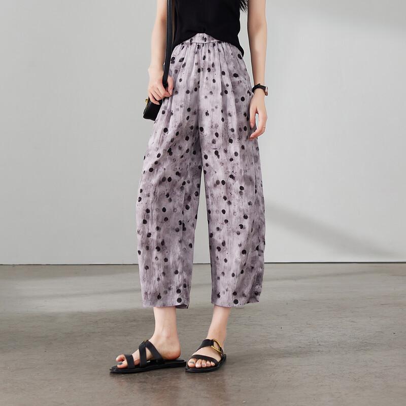 SOFSIL 2026 Summer High-Waisted Printed Casual Pants M