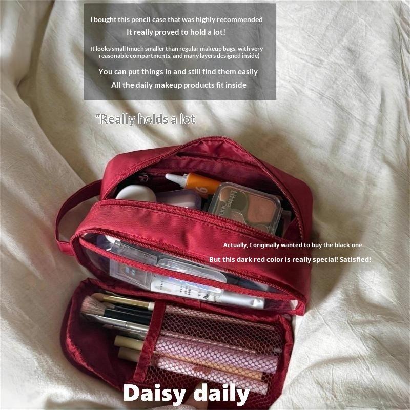 Double Layer Cosmetic Bag Travel Makeup Organizer Large Capacity Toiletry Bag Multifunction Pencil Case Brush Holder