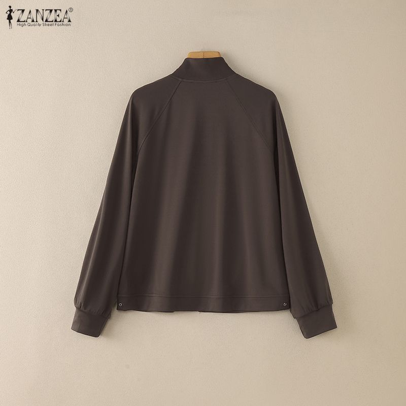 ZANZEA Women Casual Stand Collar Long Sleeve Thin Zipper Jackets