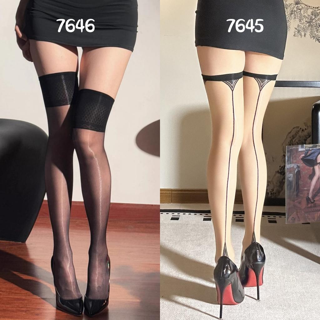 12 Styles Aurora Oil Stockings Narrow Edge Top Knee High One Line Stockings Pole Dance Women Clubwear Gothic Cuban Heel Hosiery