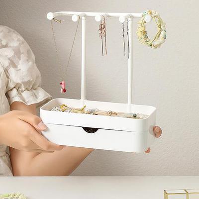 Schmuck-Organizer, Display-Ständer mit Holztablett für Ohrringe, Armbänder, Halsketten, Ringe, Aufbewahrung, hängender Organizer-Halter