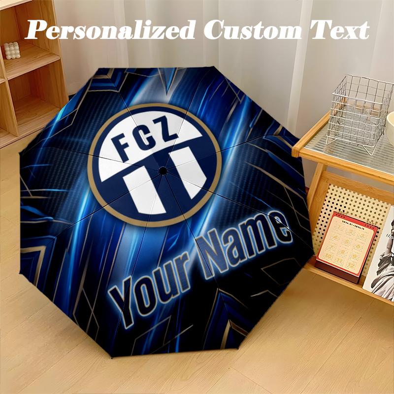 8 Rib Auto Folding Umbrella FC Zürich Print Custom Name Text Portable Rain Gear