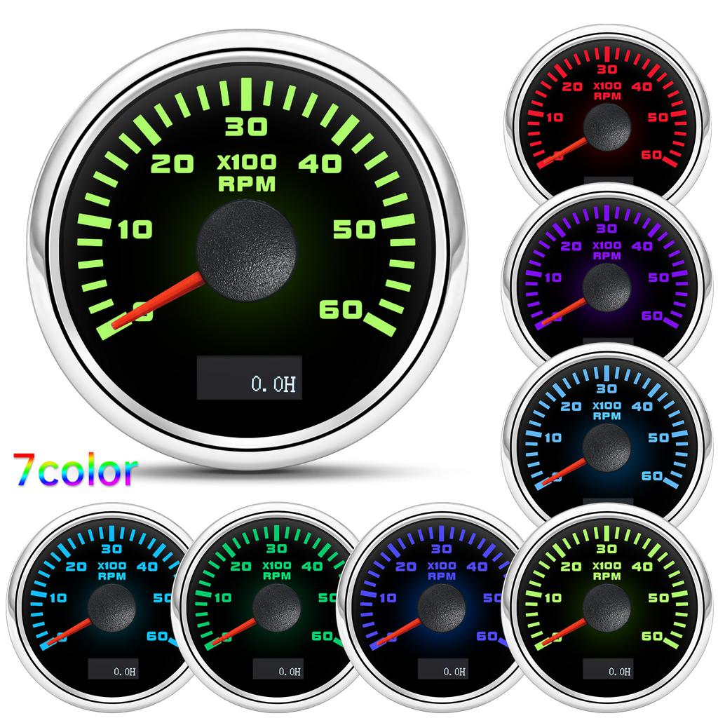 Waterproof 2" 52mm Tachometer With 7 Color Backlight 3000/4000/6000/7000/8000 RPM Tacho Gauge For Marine Car Truck 9-32V