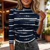 Women's Slim Bottom T-shirt Fashion Casual Stripe Printing Round Neck Pullover 3/4 Sleeve Top