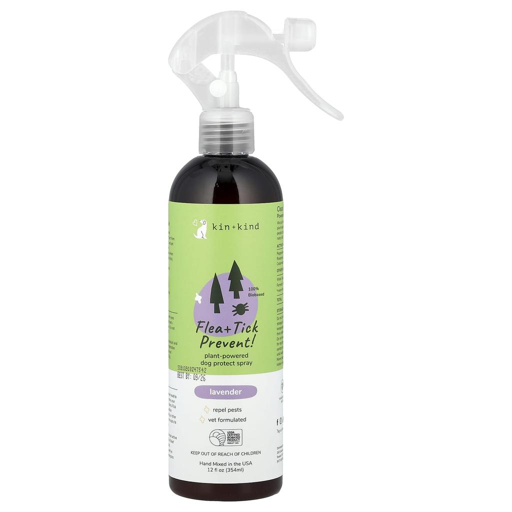 Kin+Kind Flea + Tick Prevention!, Plant-Based Dog Protection Spray, Lavender, 354Ml(12Fl Oz)