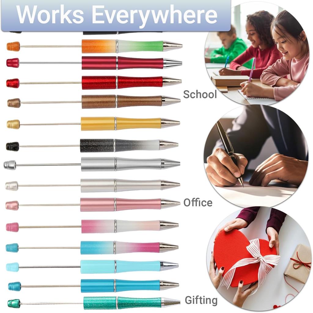 Beadable Writing Pens for Crafting 16-Color DIY izable Pen Set for School, Office & Creative Gifts | Smooth Writing, Stainless Steel Shaft