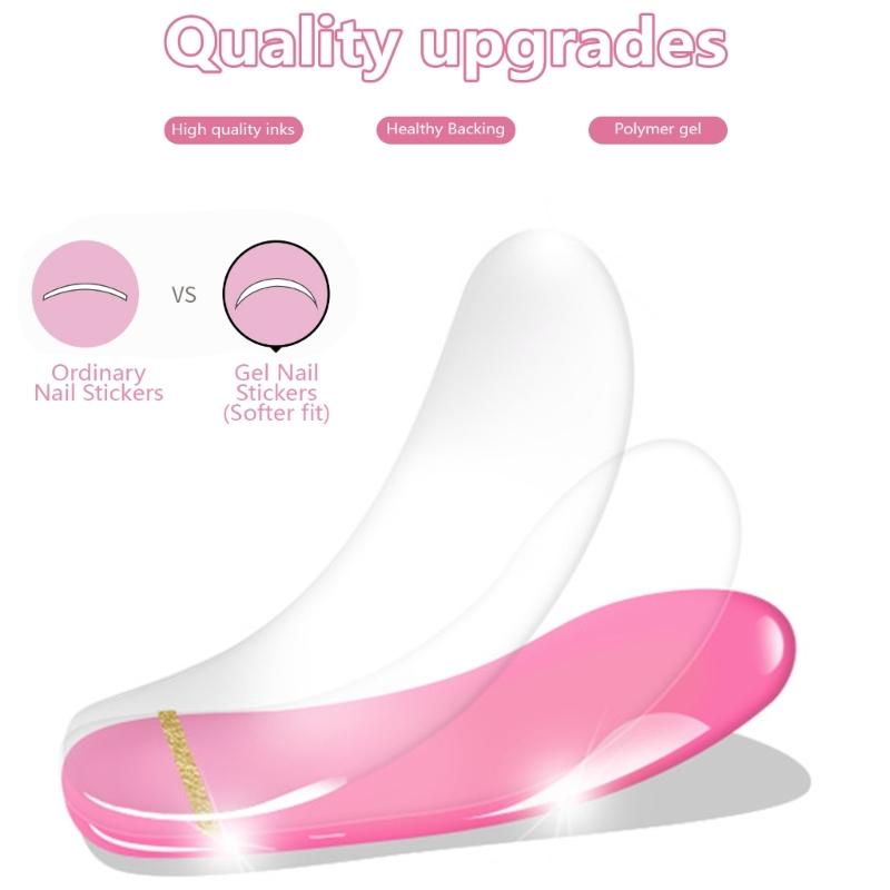 Semi Curing Gel Nails Polish Strips Gradient Self Adhesive Gel Nail Sticker Full Cover French Tip Nail Wraps for Women