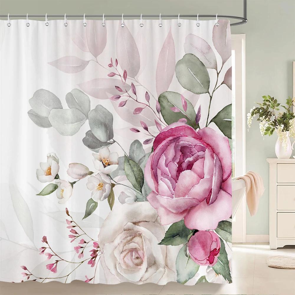 Home shower curtain for bathroom waterproof fabric modern minimalist floral style bathroom Curtain with hooks decorative curtain