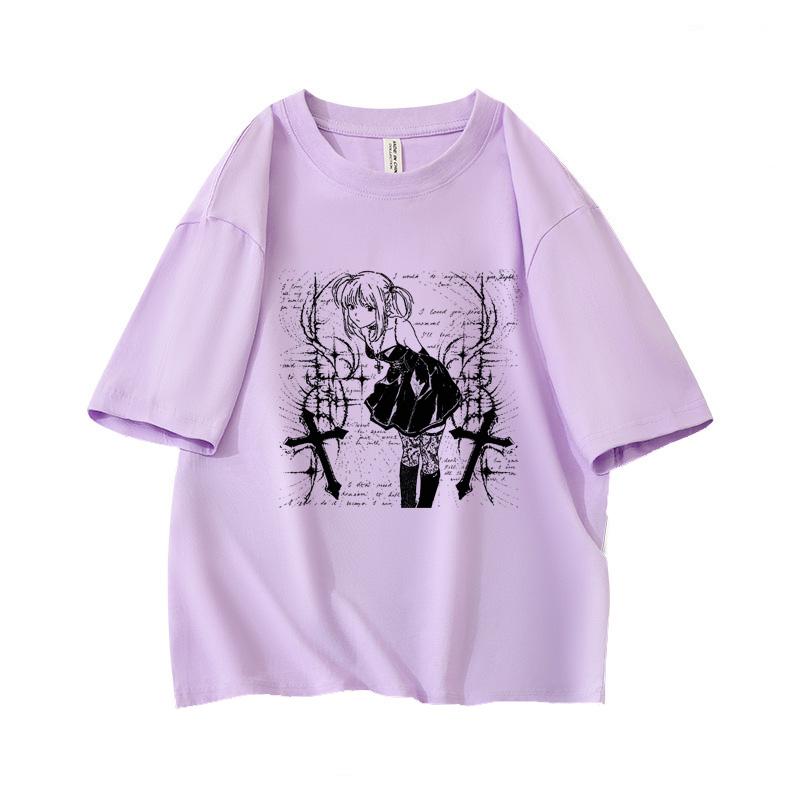 Y2k Grunge Misa Anime Oversized Short Sleeve O Neck T Shirt Graphic Print 100 Cotton 2000s Vintage Women Tops Clothes Summer