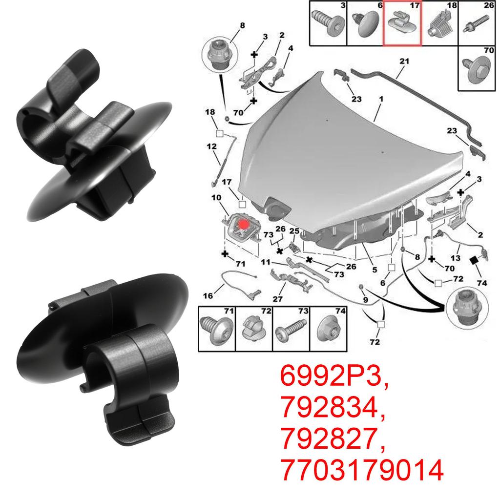 2x Für Peugeot 206 306 407 3008 Partner Motorhauben-Stützstange Halter Clip Halter Befestigung Halter 6992P3 792827