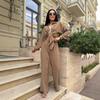 2024 European & American Style Autumn Solid Color Lapel Long Sleeve Shirt & Casual Pants Two-Piece Set