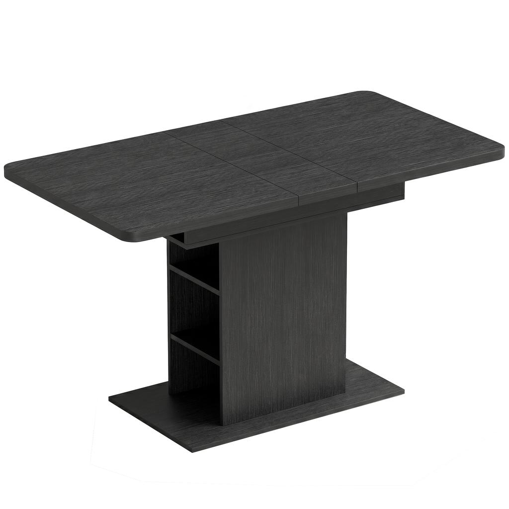 Extendable Dining Table for 4-6 People, 110-130cm Kitchen Table with 6 Open Shelves, Black
