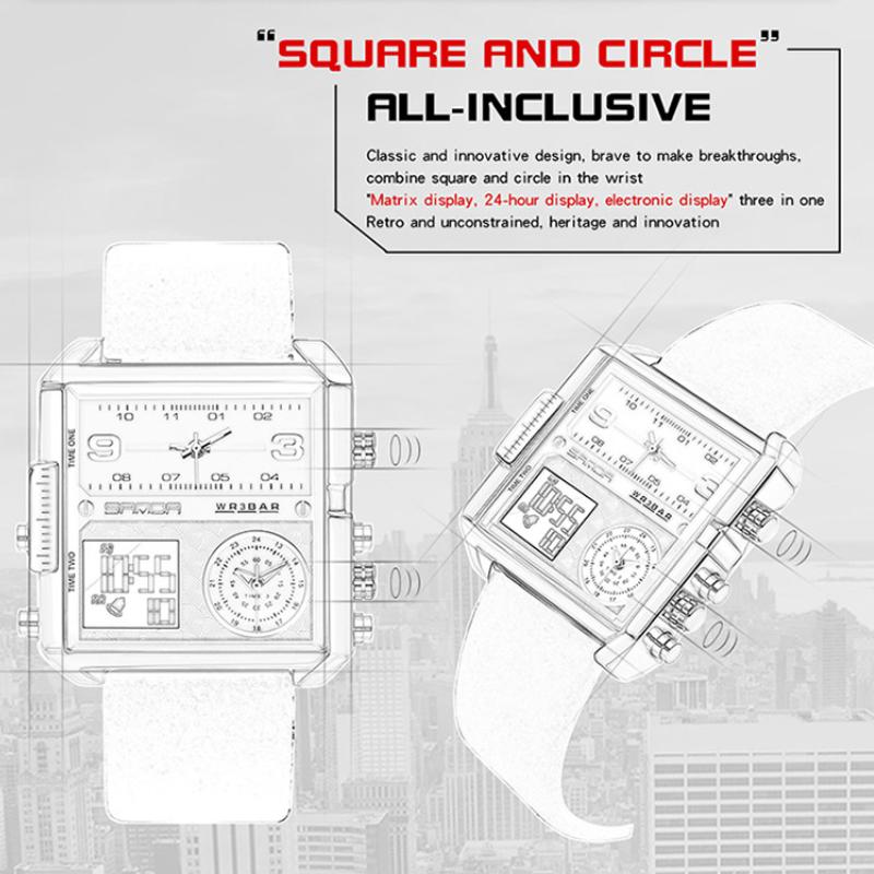 SANDA Watches Oversized Dial Multifunction Triple Movement Sporty Men's Electronic Quartz Watches