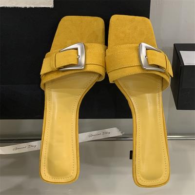 Mode Eilyken Neue Sommer Quadratische Zehenpartie Damen Hausschuhe Mode Schnallenriemen Niedrige Absätze Bankett Party Schlittschuhe Sandalen