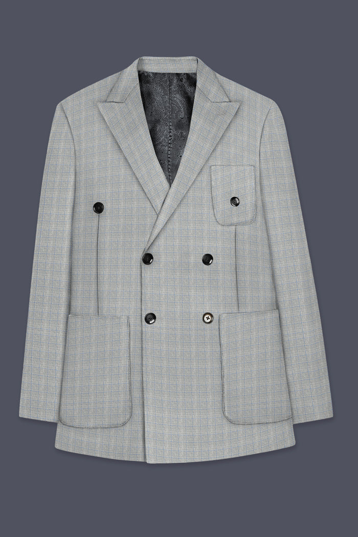 Светло-серый клетчатый двубортный спортивный блейзер Woolrich 44
