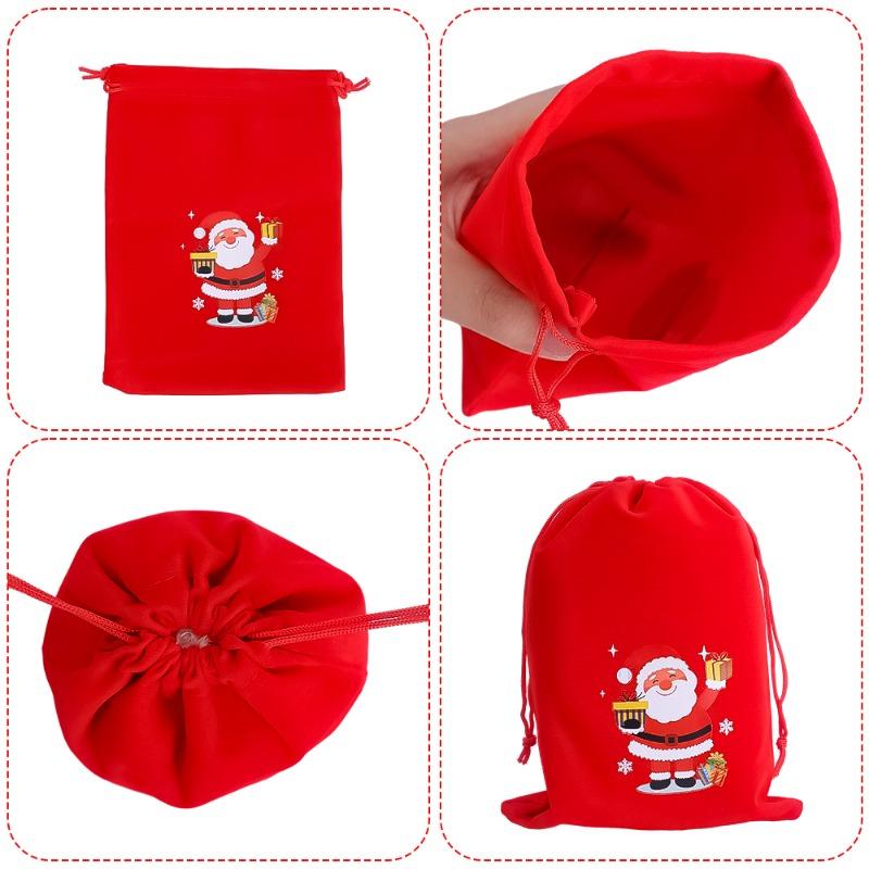 Merry Christmas Velvet Drawstring Gifts Bags Candy Snack Pouches Xmas Kids Gift Packaging Bag New Year Party Storage Organizer