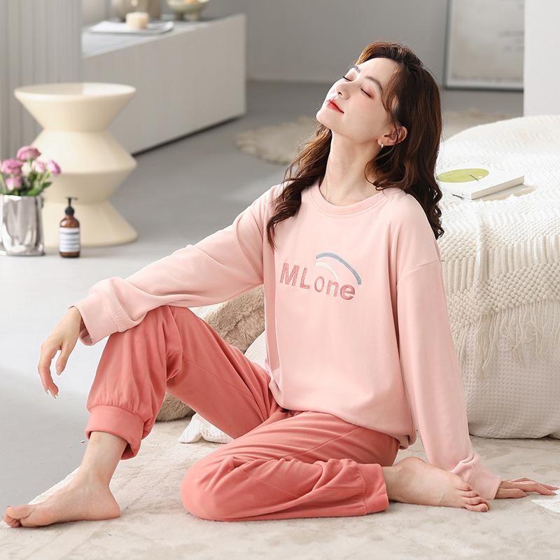 Island Fleece Pajamas Women'S Autumn And Winter Thin Fleece Coral Fleece Cute Pullover Loungewear Set