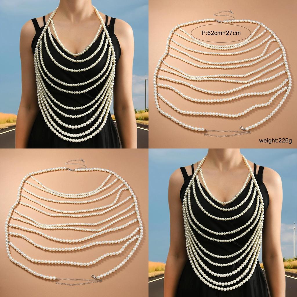 Minimalist Body Jewelry With Multiple Pearl Layers For Summer Wear