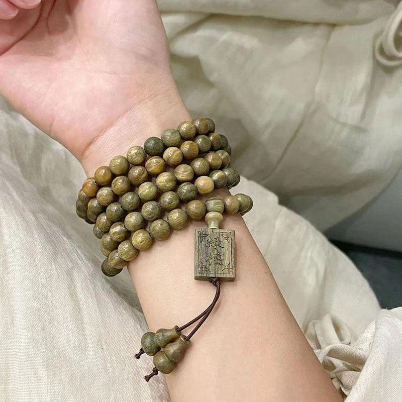 Древний китайский браслет из зеленого сандала, 108 бусин, ручная резьба, дзен