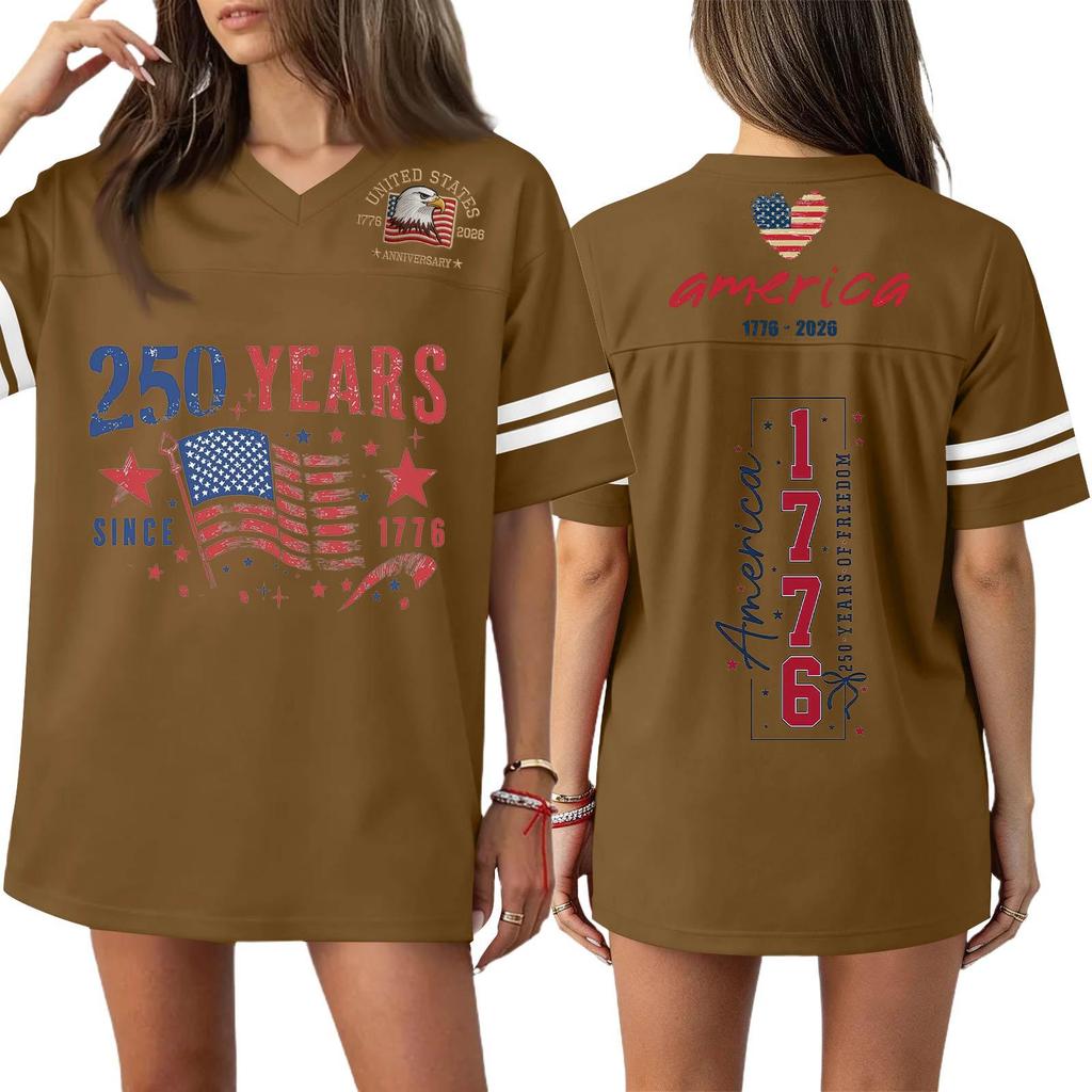 Damen Casual Mode V-Ausschnitt Sport Unabhängigkeitstag Druck Kurzarm Sport T-Shirt Top