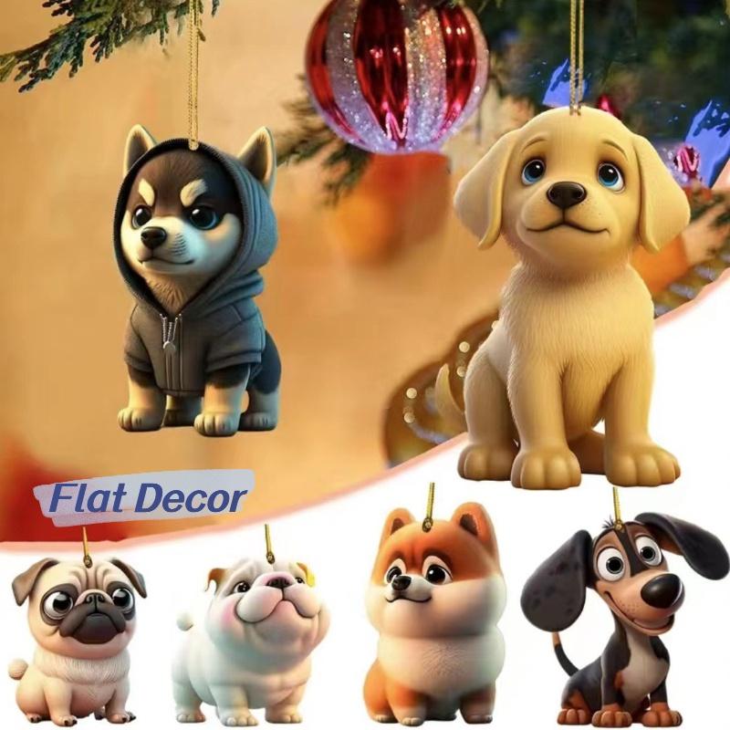 Dogs Acrylic Flat Car Hanging Pendant Pug Bag Ornament Christmas Decoration Tree
