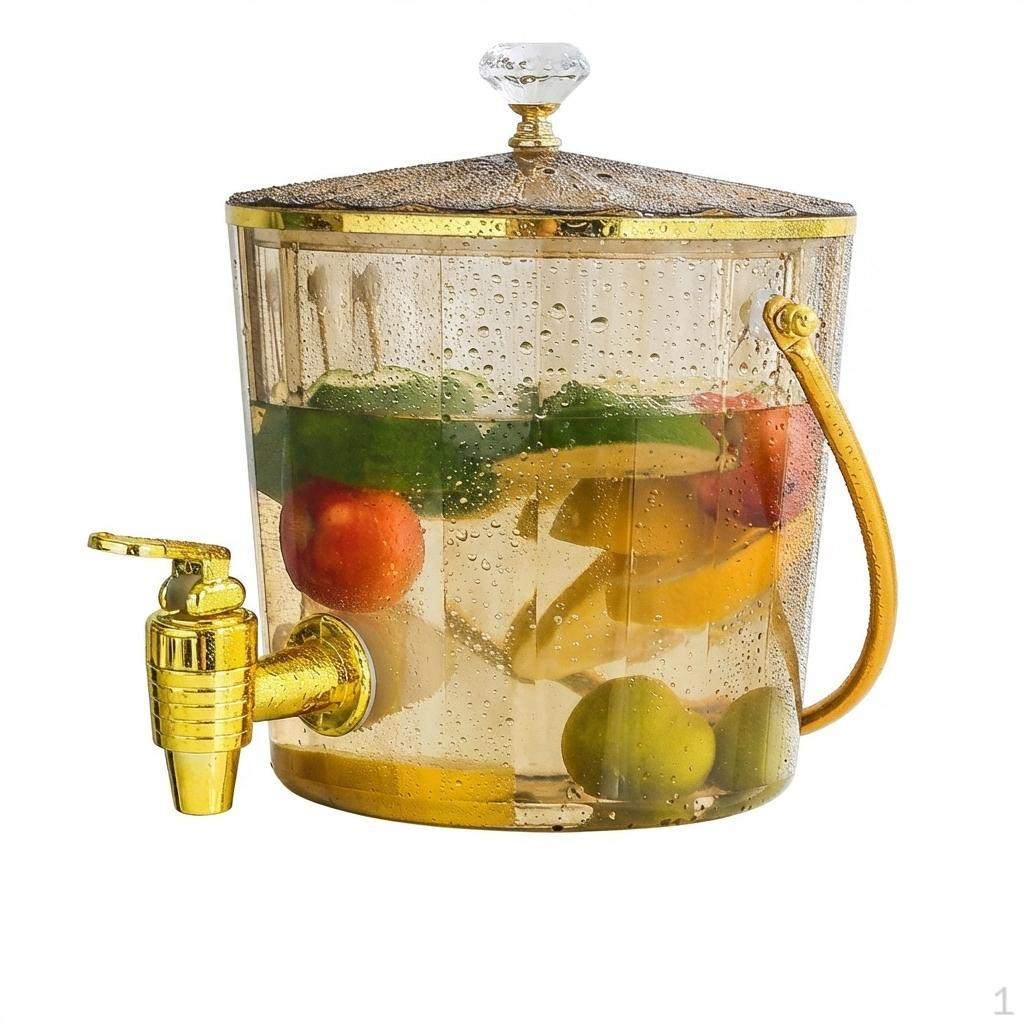 Water Dispenser Glass Jug with Tap, Round Drink Tap and Handle, Modern
