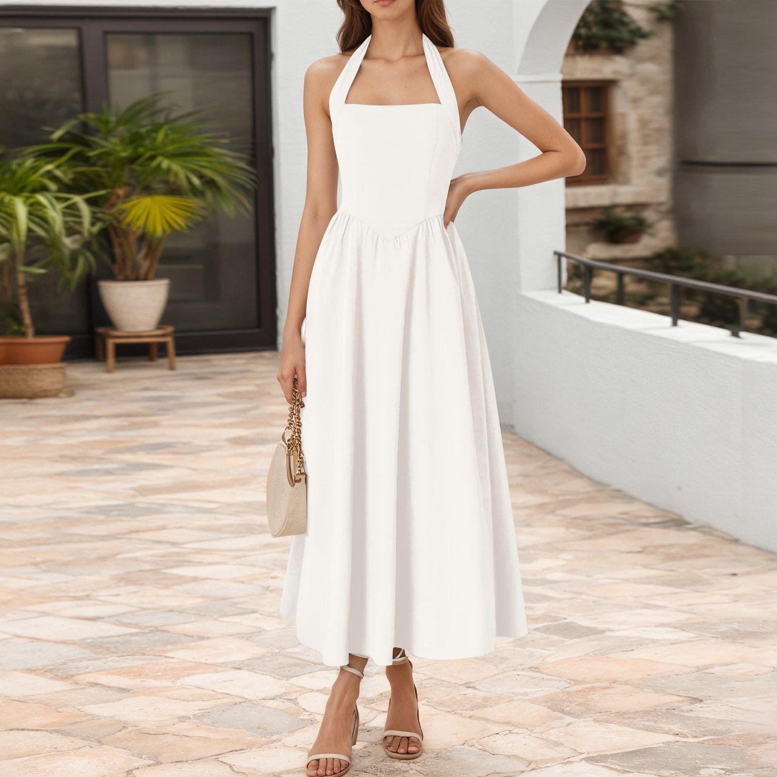 

Женское повседневное модное винтажное платье на подтяжках элегантное праздничное платье L белый