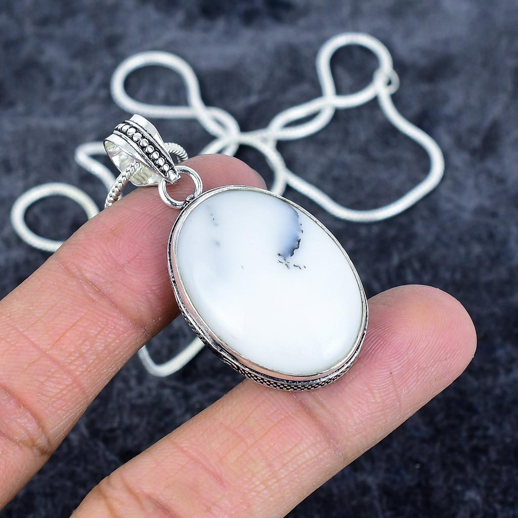 Dendrite Opal Gemstone Handmade 925 Sterling Silver Jewelry Pendant 1.89" M-2975