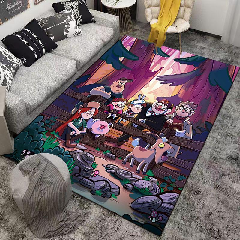 Gravity Falls Cast Poster Dipper Mabel Stan Waddles Forest Fence Pink Sky decorative rug for living bedroom hallway printed floor mat cozy home gift
