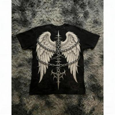 Fashion Summer Men's T-shirt Gothic Vintage Cross Wing Print Tees Round Neck T-shirt Outdoor Street Style Top Casual Women's Clothing