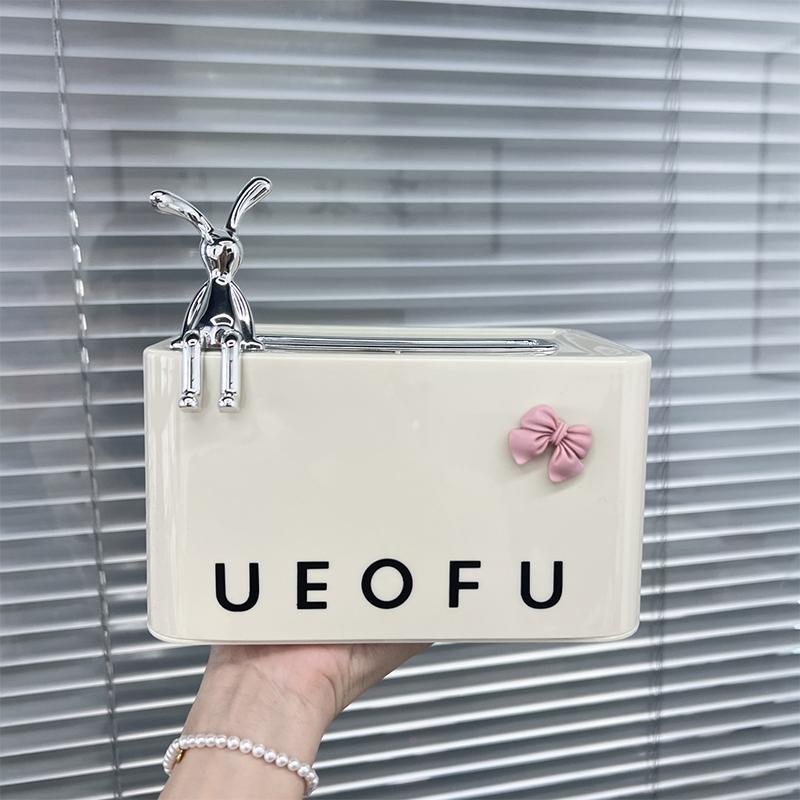 

Сливочный стиль Держатель для салфеток Винтажная коробка для салфеток Дизайн с кроликом и бантом Материал Простой Офис Гостиная Спальня Использование