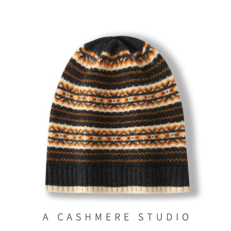 New Women's Knitted Hat Casual Color Blocked Cable Knitted Outdoor Warm and Thickened Ear Protection Cap