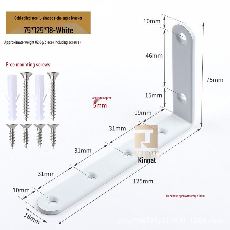 125x75 Wrought Iron L-Shaped Corner Bracket, 90° Right Angle Furniture Hardware Connector