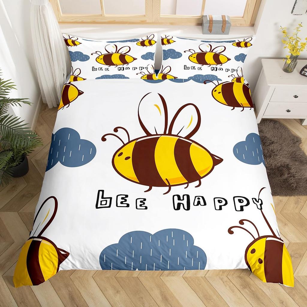 Cartoon Bee Duvet Cover Insect Honeybee Bedding Set Microfiber Wild Animal Comforter Cover King For Teens Boys Kawaii Home Decor