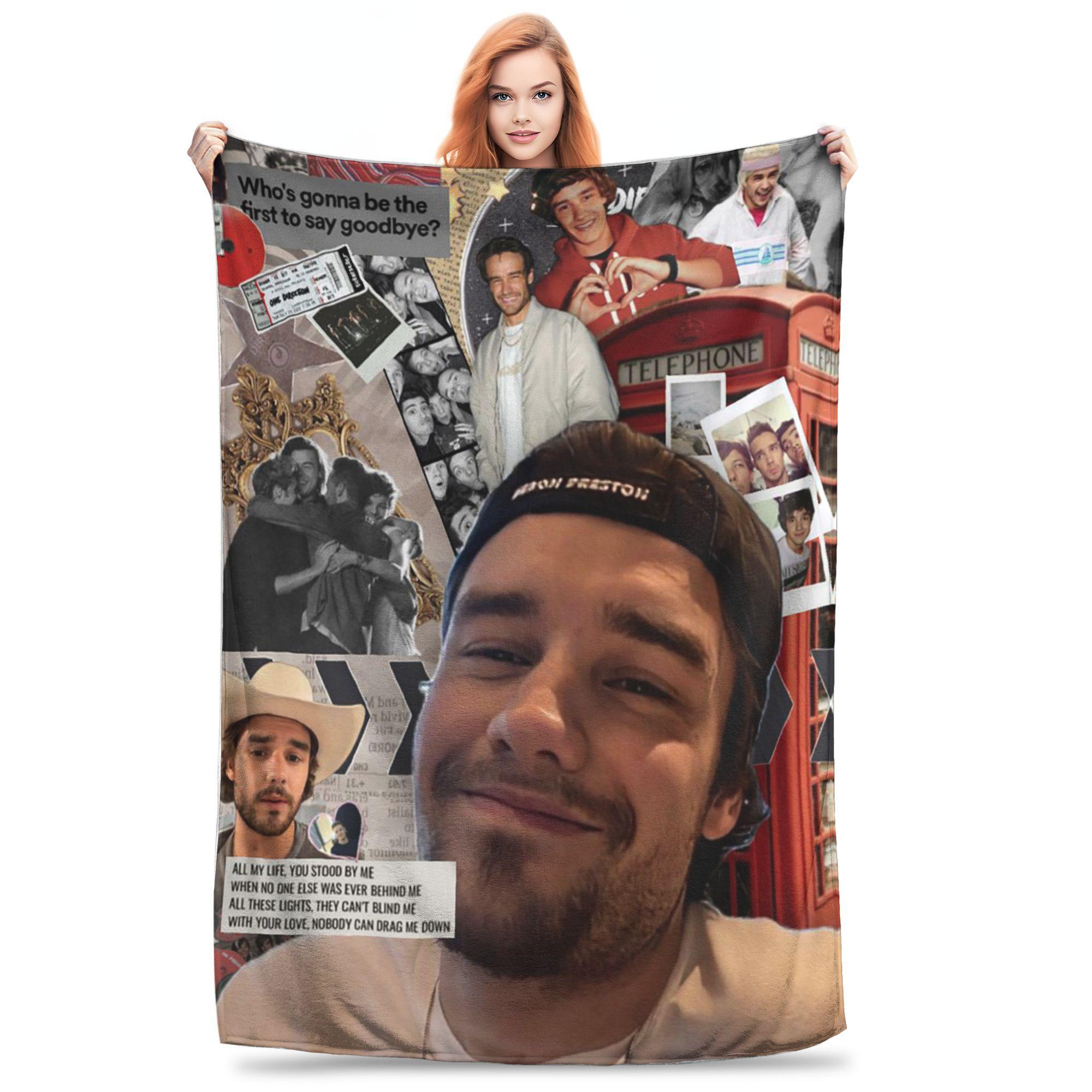 

Flannel Throw Blanket Liam Payne Photo Collage Warm Plush Blankets Soft Bedding for Bed Living room Home Picnic Couch 80x120cm