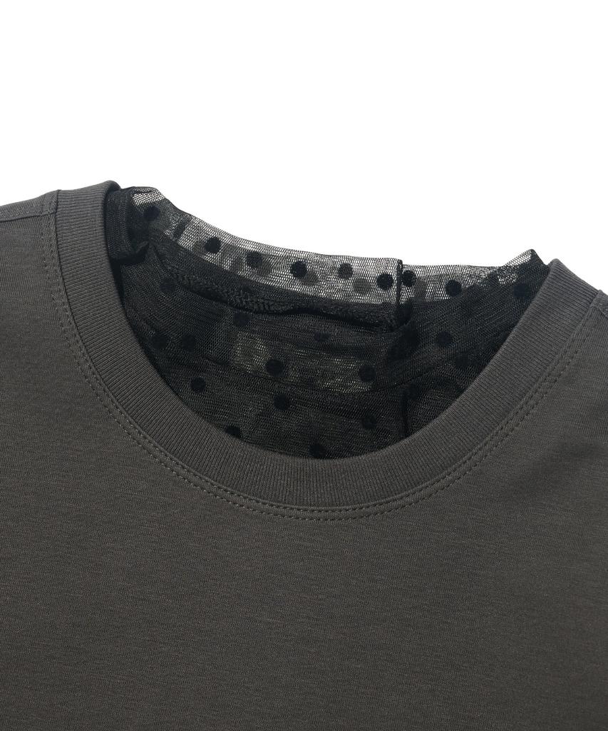 CARGOBROS FOR WOMAN Dot See-Through Long Sleeve Layered Casual Short Sleeve Tee Set (Black/Charcoal)