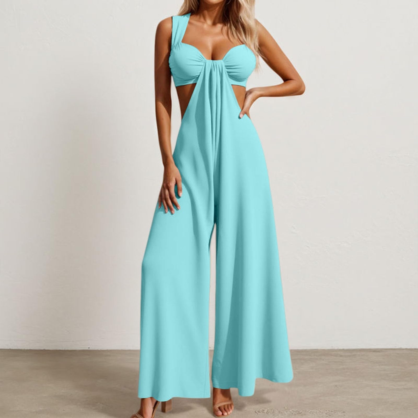 

Women s Sleeveless Jumpsuit Wide Leg Cutout Backless One Piece Romper Casual Summer Outfit XL