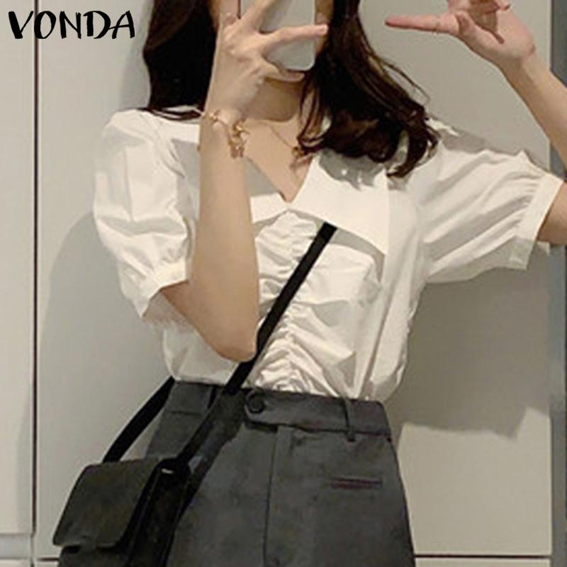 

VONDA Летние женщины Пышный рукав V Шея Топы