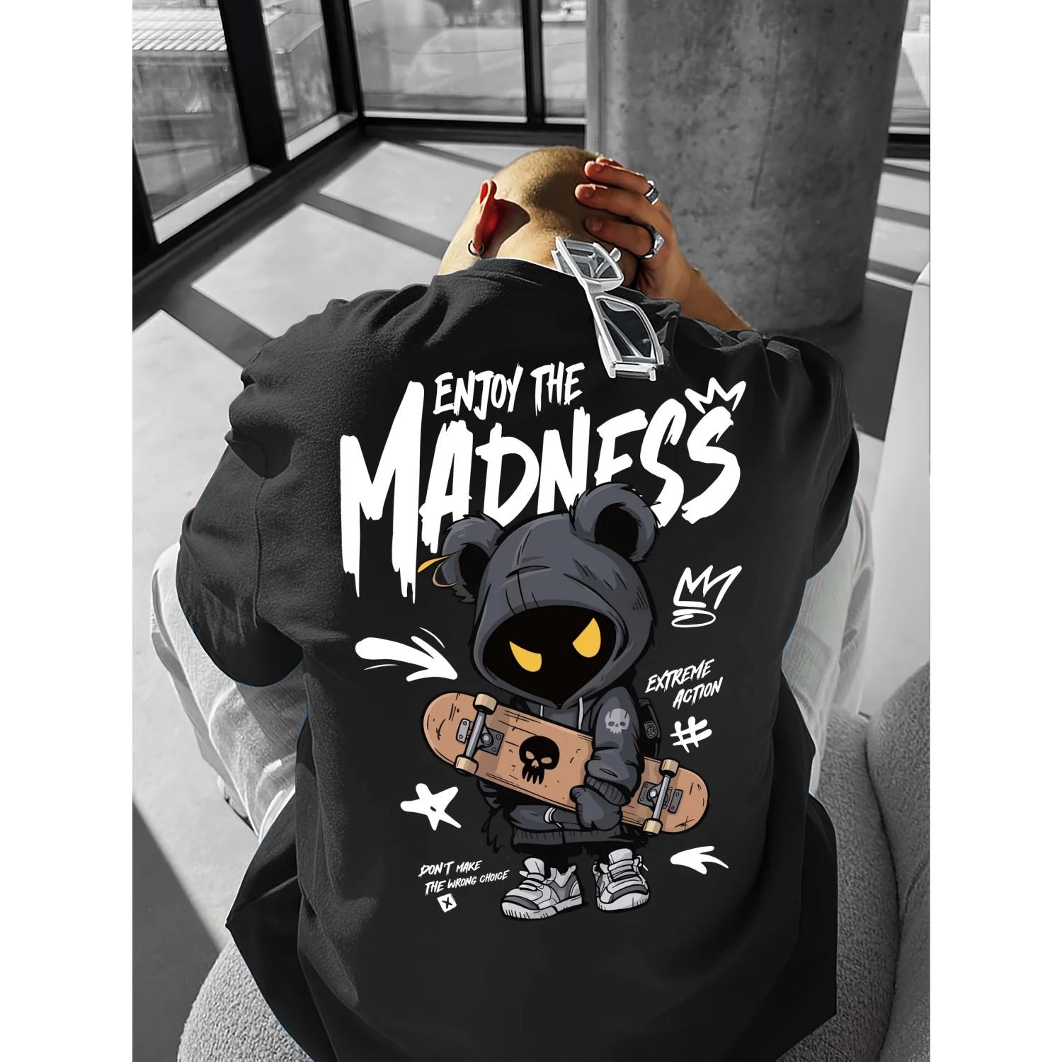 2026 Hot Selling Fashionable Men s Cartoon Letter Printed Comfortable and Breathable Round Neck T-shirt Outdoor Street Style Top S разноцветный