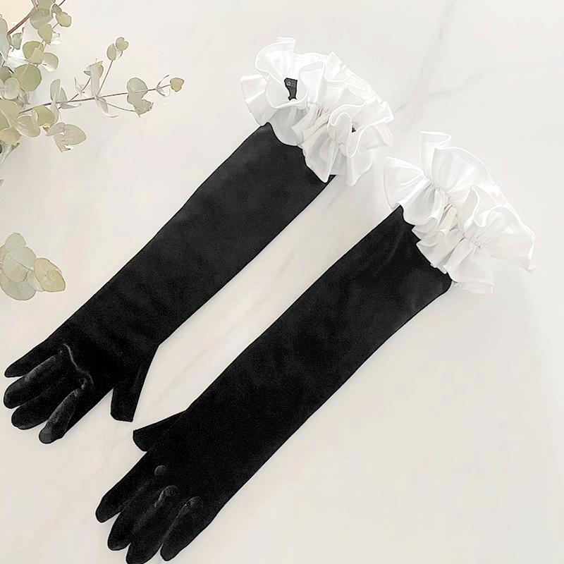 1Pair Long Satin Dress Accessories Decorative Border Elegant Party Festival Gold Velvet Princess Mittens Wedding Matching