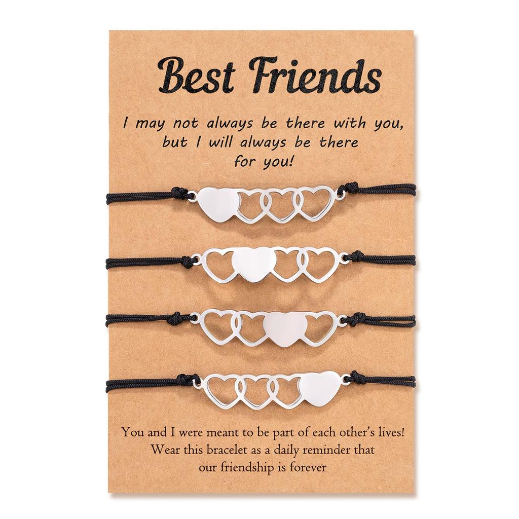 Stainless Steel Cut-out Bracelet Set Friend Friendship Bracelet Motivational Gift Hand-woven Triple Love Bracelet